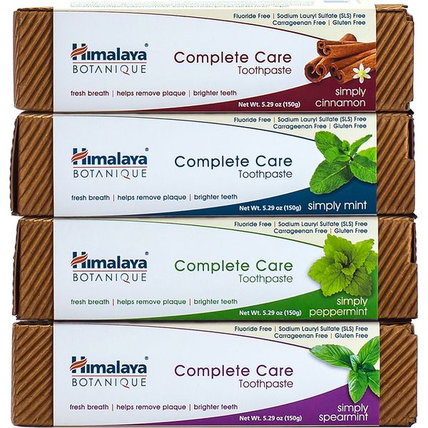 Himalaya Botanique Complete Care Toothpaste, Plaque Reducer for Brighter Teeth and Fresh Breath, 5.29 oz, Variety 4-Pack