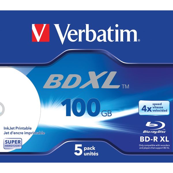 Verbatim BD-R Single Layer 4x Burn Speed, Printable Surface Scratchguard Plus, Pack of 5, 43789