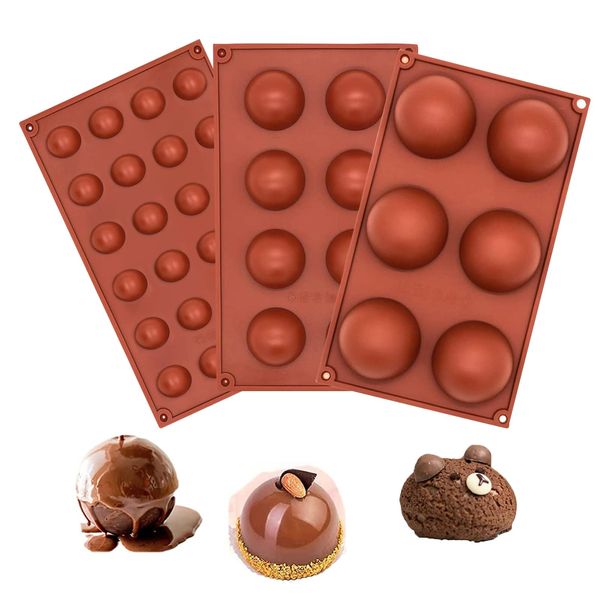 3Pcs Semi Sphere Chocolate Moulds, Sphere Silicone Mould, Chocolate Ball Mould, Chocolate Mould for Making Hot Chocolate Bombs, Cake Decoration, Jelly, Pudding (6,8,24 Holes)