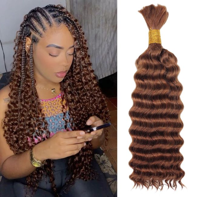 Toniola Human Braiding Hair Deep Wave Bulk Human Hair for Braiding Wet and Wavy Micro Braiding Human Hair Bundles No Weft Curly Braiding Hair Extensions for Box Boho Braids (16 inch, 30#, 100g)