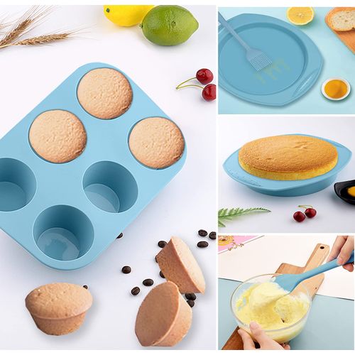 Hansanti 7in1 Silicone Bakeware Baking Set, Kitchen Bake Pans Molds Tray for Oven with BPA Free Round/Square Cake Pan, Loaf Pan, Muffin Pan for Bread Pizza Cheesecake Cupcake Pie Desserts