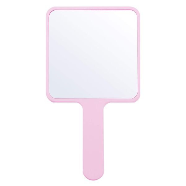 SOLUSTRE Hand Mirror Square Makeup Mirror Handheld Cosmetic Mirror Salon Hairdressing Mirror with Handle, Pink