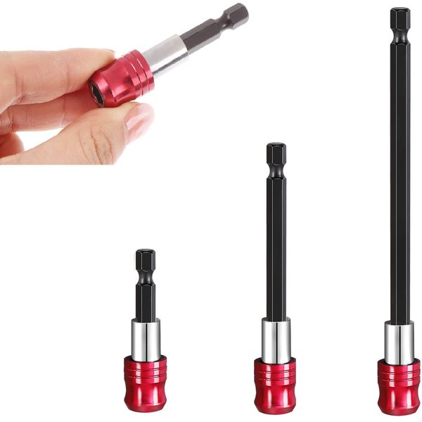 BANBAN 3 PCS Drill Bit Holder Extension Magnetic Screwdriver Bar Chuck Adapter Extender 1/4 inch Hex Quick Release Set for Impact Driver Screws Nuts Handheld Driver, 3 Sizes