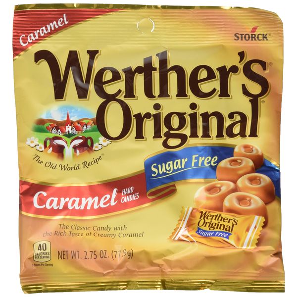 Werther's, Caramel Sugar Free Hard Candy, Original, 2.75 Ounce (Pack of 4), multi