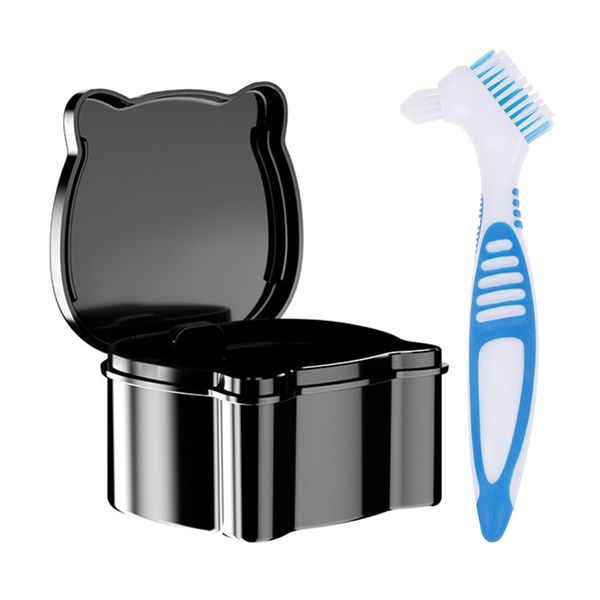 Guador Denture Box Denture Bath Case Retainer Case Denture Cleaning Case Denture Cleaning Brush Dentures Container with Basket Denture Soaking Container Retainer Cleaning Portable Denture Cleaner