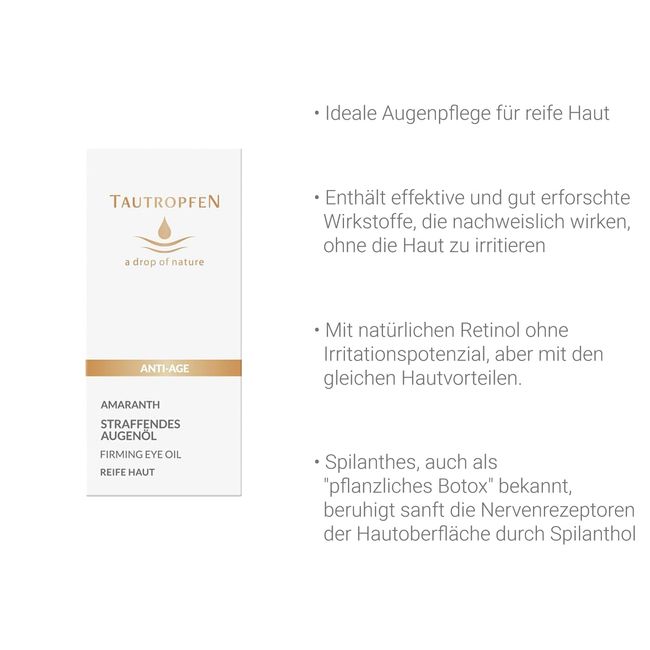 Bio-Retinol Augenöl (15ml) - Intensive Feuchtigkeit, Straffung & Glättung strahlende Augen - Natürliche Regeneration & Anti-Aging-Wirkung - zarte Textur, Schnell absorbiert - TAUTROPFEN Naturkosmetik