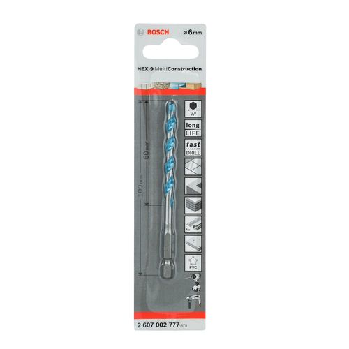 Bosch Professional HEX-9 Multi Construction Drill Bit (Multi-Purpose, Ø 6 x 60 mm, Accessories Impact Drills)