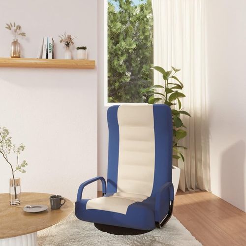 YAFF Foldable Gaming Floor Chair,360-degree Swiveling Fabric Floor Chair with Armrest Handles, Fully Adjustable & Easy Storage, 21.3”W × 21.7”D × 31.5”H - Blue and Cream