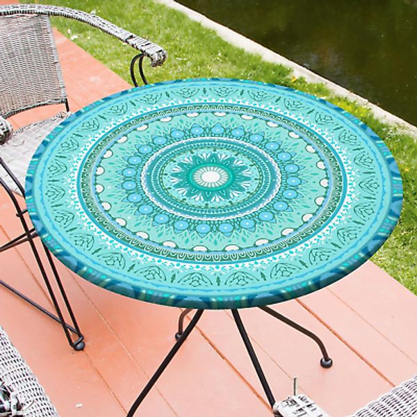 round Tablecloth Fitted Elastic Table Cover Waterproof Table Cloth for Dinner, P