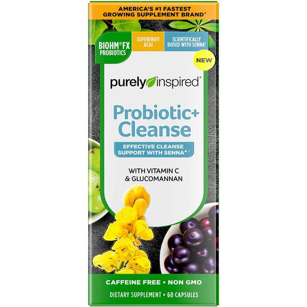 Detox Cleanse | Purely Inspired 7 Day Cleanse + Probiotics | Acai Berry Cleanse | Whole Body Cleanse Detox for Women & Men | Body Detox with Senna Leaf, Probiotics & Digestive Enzymes | 60 Count