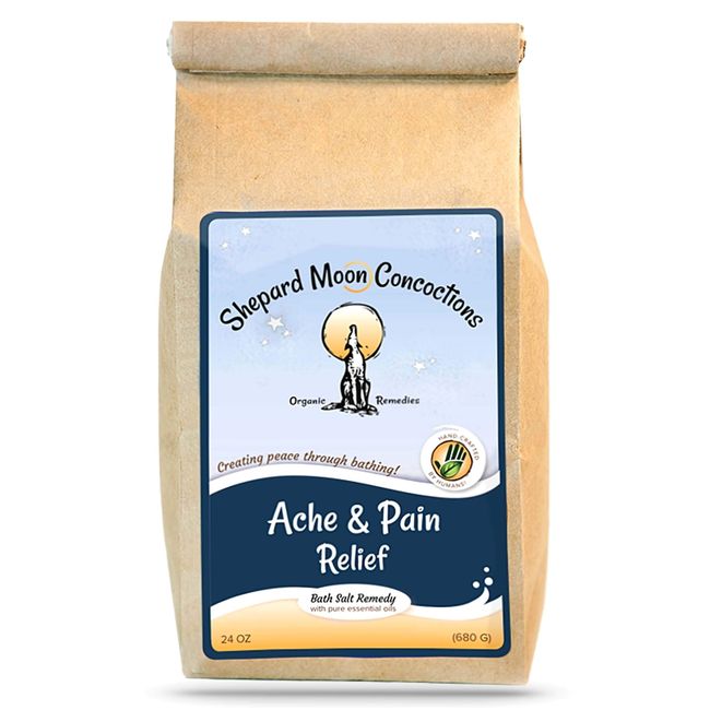 Shepard Moon Concoctions – Ache & Pain Relief Bath Salts -Made with Epsom Salt and pure, all-natural, organic essential oils—muscle ache bath soak, 24 oz bag.