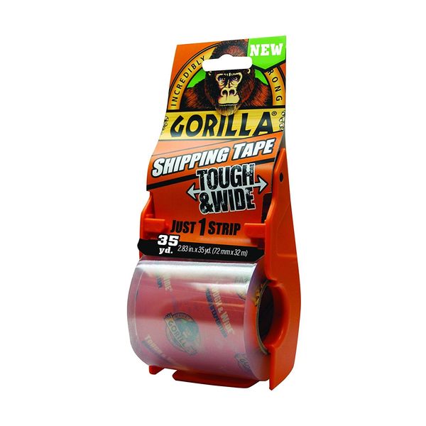 Gorilla Packing Tape Tough & Wide with Dispenser for Moving, Shipping and Storage, 2.83" x 35 yd, Clear, (Pack of 1)