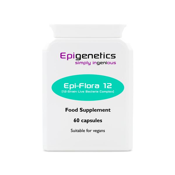 Epi-Flora 12 | 12 Strain Immunity Supporting Formula + Organic Jerusalem Artichoke (Prebiotic Inulin) | UK Made Active 12 Billion CFU | 60 Vegan Capsules