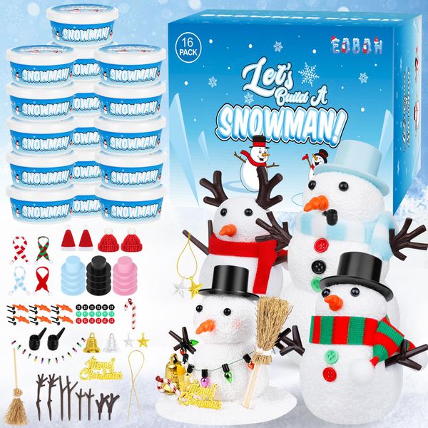 16 Pack Snowman Kit, Build a Snowman Craft Kit for Kids, Christmas Craft Creative Air Dry Clay Modeling Dough Crafts, Enhance Creativity Gifts Christmas Winter School Xmas Creative Supplies Decoration