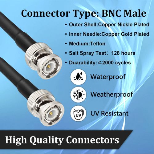 MOOKEERF BNC Jumper Cable 2ft,2 Pack BNC Male to Male Cable 50 Ohm BNC Cable Low Loss KMR240 Coaxial Cable with BNC Male to BNC Male Connectors,BNC Antenna Coax Cable