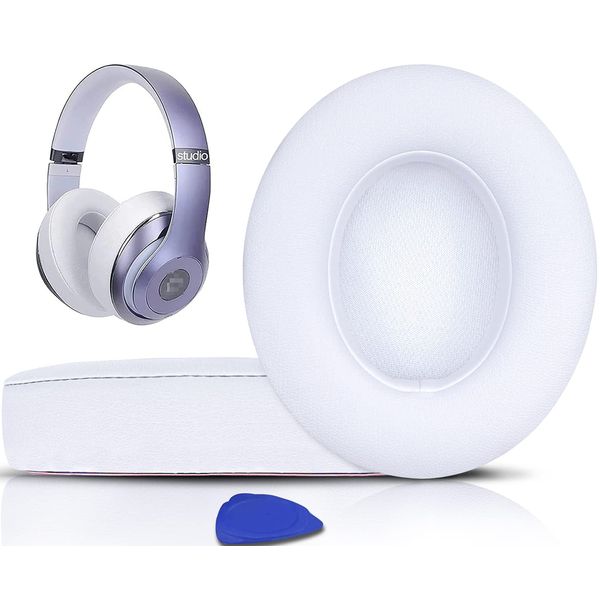 SoloWIT Replacement Ear Pads Cushions for Beats Studio 2.0 & 3 Wired/Wireless OVER-EAR Headphones, Earpads with Soft Protein Leather, Noise Isolation Memory Foam (White)