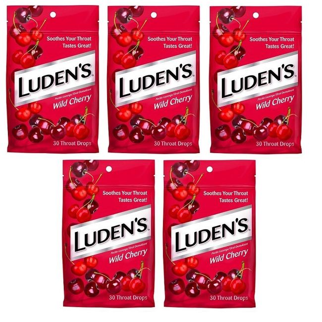 5 Pack Ludens Wild Cherry Cough Drops Throat Drops 30 Count Ea NEW FRESH LOOK!