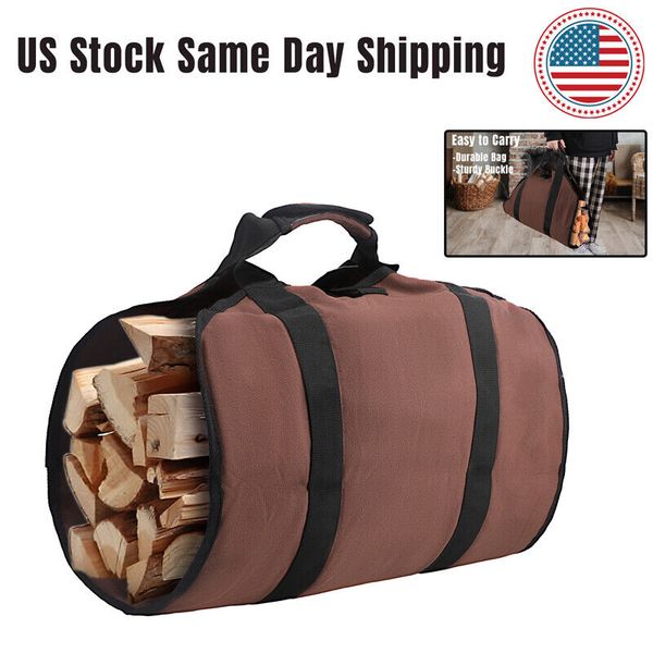 Large Firewood Log Carrier Bag Heavy Duty Waxed Canvas Tote Bag for Fireplace