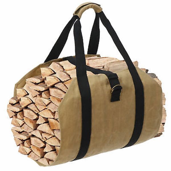 Firewood Log Carrier Bag Waxed Canvas Log Holders Security Strap for Camping