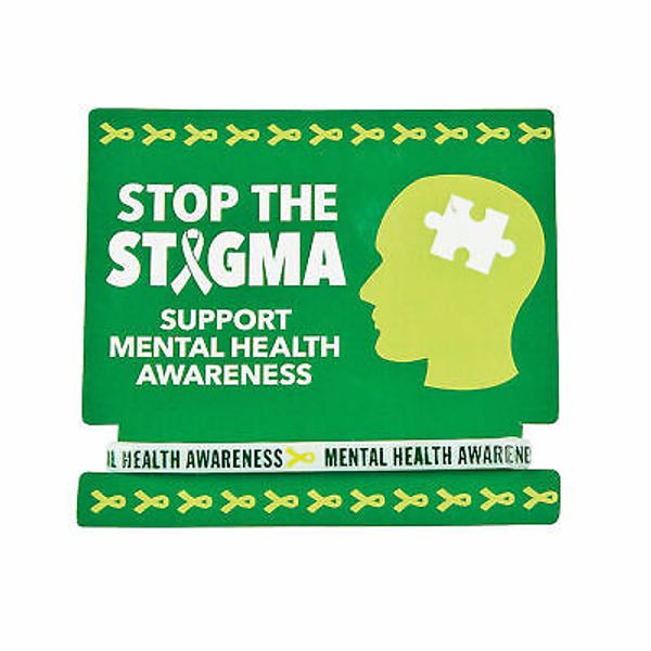 Set of 12 ~ Mental Health Awareness Rubber Bracelets With Card Green Ribbon