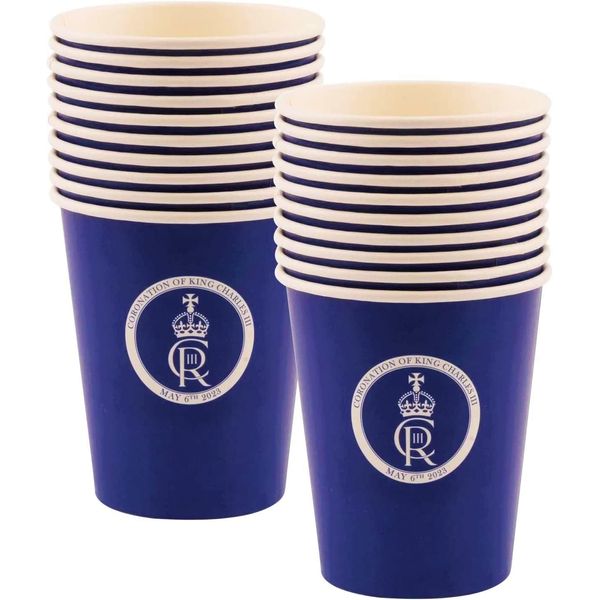 SHATCHI 10pcs King Charles III Blue Paper Cups 9oz King's Coronation UK British Royal Party Supplies Tableware Decorations Souvenir