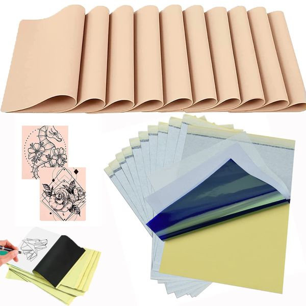 Tattoo Skin Practice with Stencil Paper, Urknall 40PCS 1mm Thick Fake Skin and Tattoo Transfer Paper Kit Including 10PCS Tattoo Skin and 30PCS Tattoo Stencil Paper for Tattoo Supplies