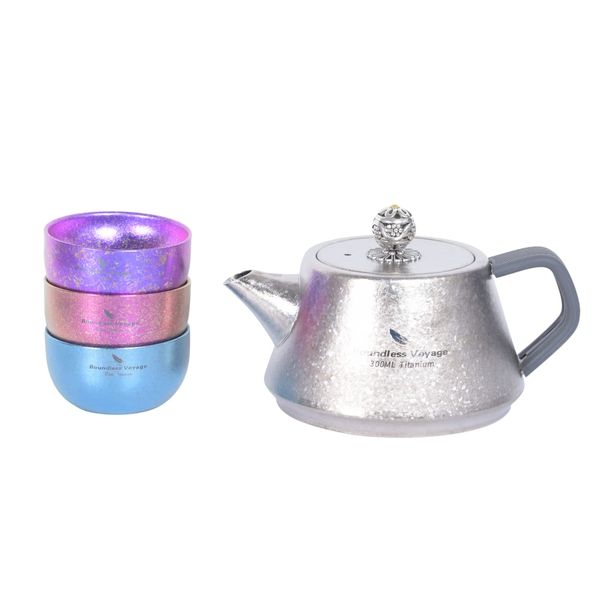 Boundless Voyage Titanium Teapot Tea Cup Set with Tea Infuser Tea Pot, Pure Titanium, Lightweight, Rust Free, Unbreakable, Convenient to Carry, Compact, Outdoor, Camping, Tea Ceremony, Storage Bag Included (Tea Pot, Tea Cup Set, Ti3115D)