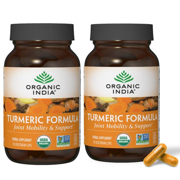 ORGANIC INDIA Turmeric Curcumin Herbal Supplement - Immune System Support, Whole Root Supplement, Organic Trikatu, USDA Certified Organic, Non-GMO - 90 Capsules, 2 Pack