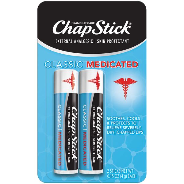 ChapStick Classic Medicated Lip Balm and Skin Protectant Tube, Relieves Chapped Lips, 0.15 Ounce Each (1 Blister Pack of 2 Sticks)