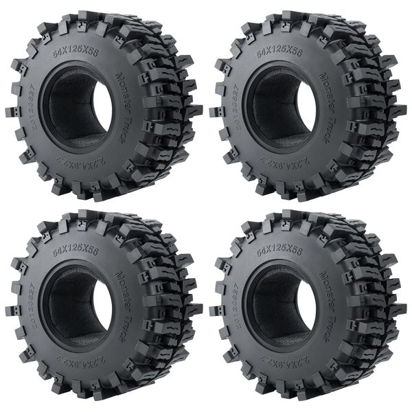 RCHUBAM 2.2" RC Crawler Tires 4Pcs Deep Claw Tread Mud Terrain Rubber Wheel Tires with Insert Foam 125 * 56mm for for 1/10 RC Crawler Wraith SCX10 AXI03004 Capra Axial SCX10 Upgrade Accessories