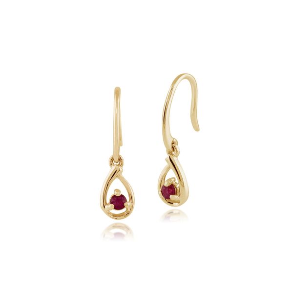 Gemondo 9ct Yellow Gold Round Ruby Pear Drop Earrings