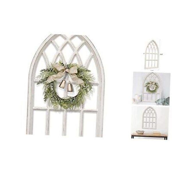 Rustic Arched Window Frame 20 x 32 inch, Hanging Distressed White Window Pane