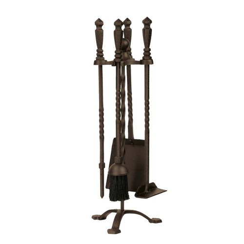 Dagan Five Piece Wrought Iron Stove Fireplace Tool Set, Bronze