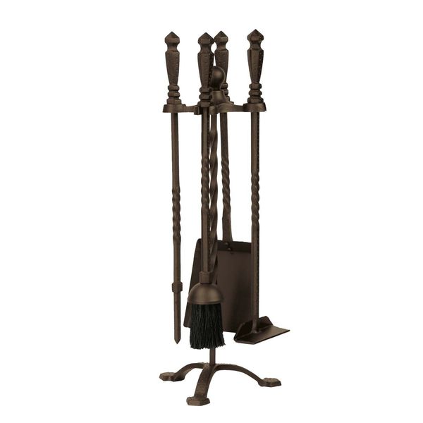 Dagan Five Piece Wrought Iron Stove Fireplace Tool Set, Bronze