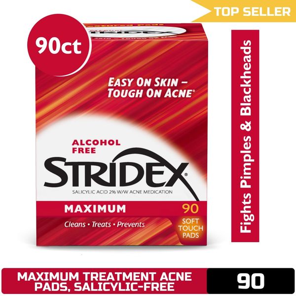 Stridex Medicated Acne Pads, Maximum Treatment, Moderate Acne, 90 ct