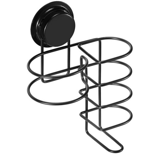 Navaris Hair Dryer and Flat Iron Holder - Suction Cup Wall Mount Blow Dryer and Straightener Mounted Storage Organizer for Bathroom - Stainless Steel - Black