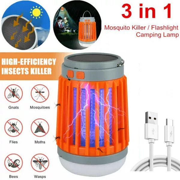 Outdoor Home Solar Mosquito Zapper Light Rechargeable Electric Insect Fly Killer