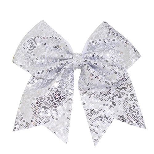 1 Pcs 8" Large Sequin Cheer Bows Clips, Cheerleading Glitter Hair Bow with Alligator Clips Hair Accessories for Cheerleaders Football Competition Sports (Silver)