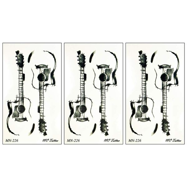 PARITA Small Tattoos Electric Guitar Music Rock and Roll Cartoon Temporary Tattoo Body Sticker Hand Neck Wrist Art Fashion Tattoo Fake Waterproof for Adult Men Women Kids (Pack 3 PCS.)