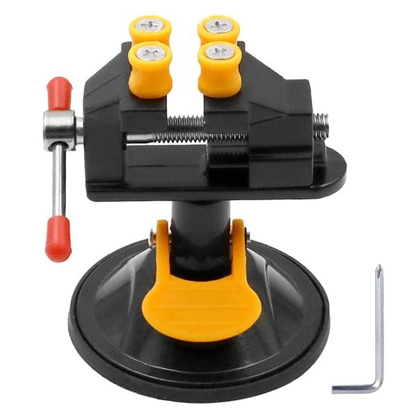 Universal Mini Table Bench Screw Clamp Engraving Table Vice 360 Rotatable Adjustable Table Vise Suction Cup Base for Jewelry Watch Walnut