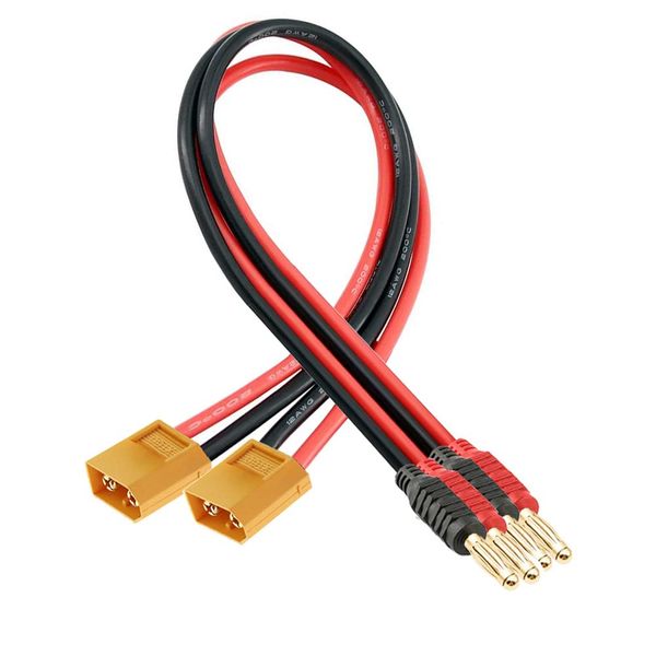 Laisomeke XT30 Connector Adapter Plug, XT30 Male Plug to 4mm Banana Male Connector with 16AWG 30CM(11.8 inch) Cable for RC Lipo Battery Charge FPV Drone (2 Pack XT30)