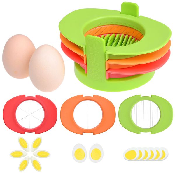 Egg Slicer Set with 3 Cutters - Cut Boiled Eggs into Thin Slices, Wedges or Halves - Easy Manual Egg Slicing - No Power, No Noise - Great for Sandwiches, Salads and Hors d'Oeuvres - With Slicer Stand