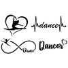 Dance Decals 4 Pack: Dance Heart, Dance Infinity, Dance Heartbeat, Dancer (Black)