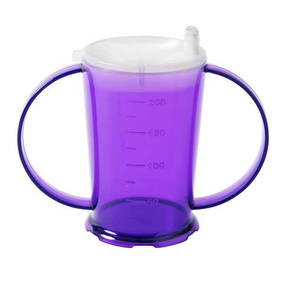 Harfield Translucent Purple 2 Handled Beaker & Narrow Spout Drinking Aid Sippy Cup Reusable Virtually Unbreakable Copolyester Plastic