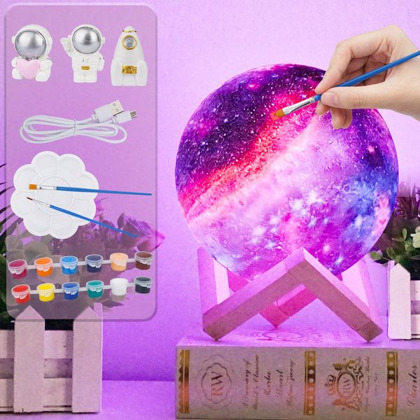 [ Update 2024] Paint Your Own Moon Lamp Kit, 5.9 inches-Button Battery Type DIY Moon Night Light for Kids Art Supplies Creativity Arts & Crafts Kit for Kids, Teen Girls Boy Birthday