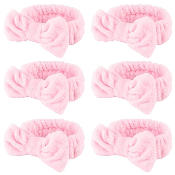 WHAVEL Hairband, 6 Count Pink Spa Headband for Washing Face, Soft Microfiber Bow Headbands, Facial Headband for Skincare, Makeup Headband for Women