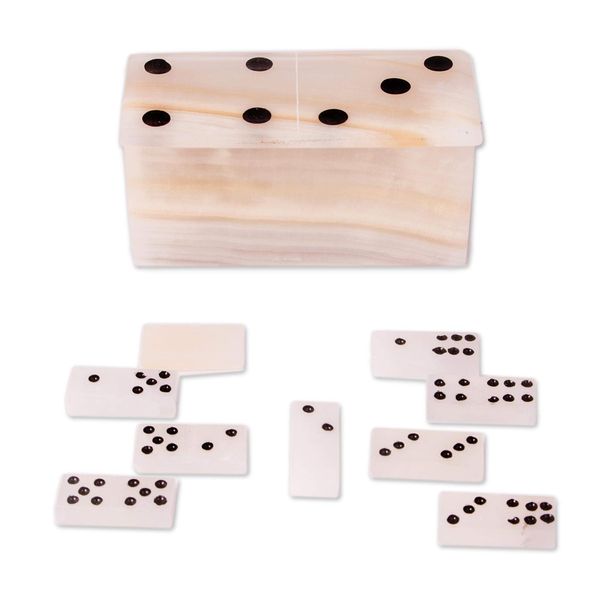 NOVICA Earths Game (28 Piece) Onyx Domino Set