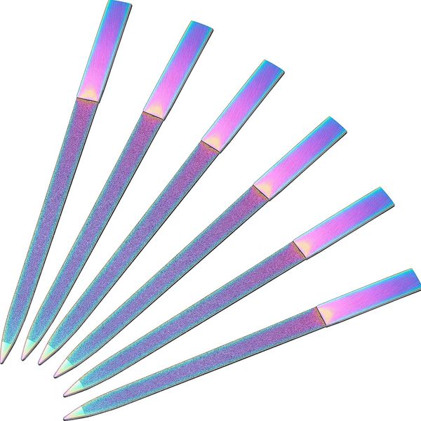 Mudder 6 Pcs Diamond Nail File Metal File Buffer 7 Inch Stainless Steel Double Side Nail File Fingernails Toenails Manicure Files for Salon and Home Rainbow Color