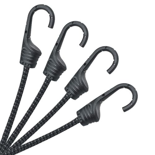 MARRTEUM 18-Inch Bungee Cords with Hooks Black Elastic Rope Straps for Camping, Bike, Folding Wagon, Trunk etc. [4PCS, Plastic-clad Steel Hook]