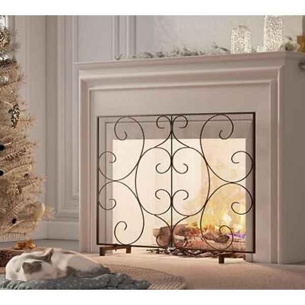 Single Panel Decorative Flat Fireplace Screen Cover Handcrafted Durable Metal Me